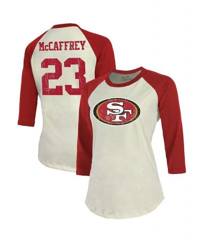 Women's Threads Christian McCaffrey Cream Scarlet San Francisco 49ers Player Name and Number Raglan 3/4 Sleeve T-shirt $30.00...