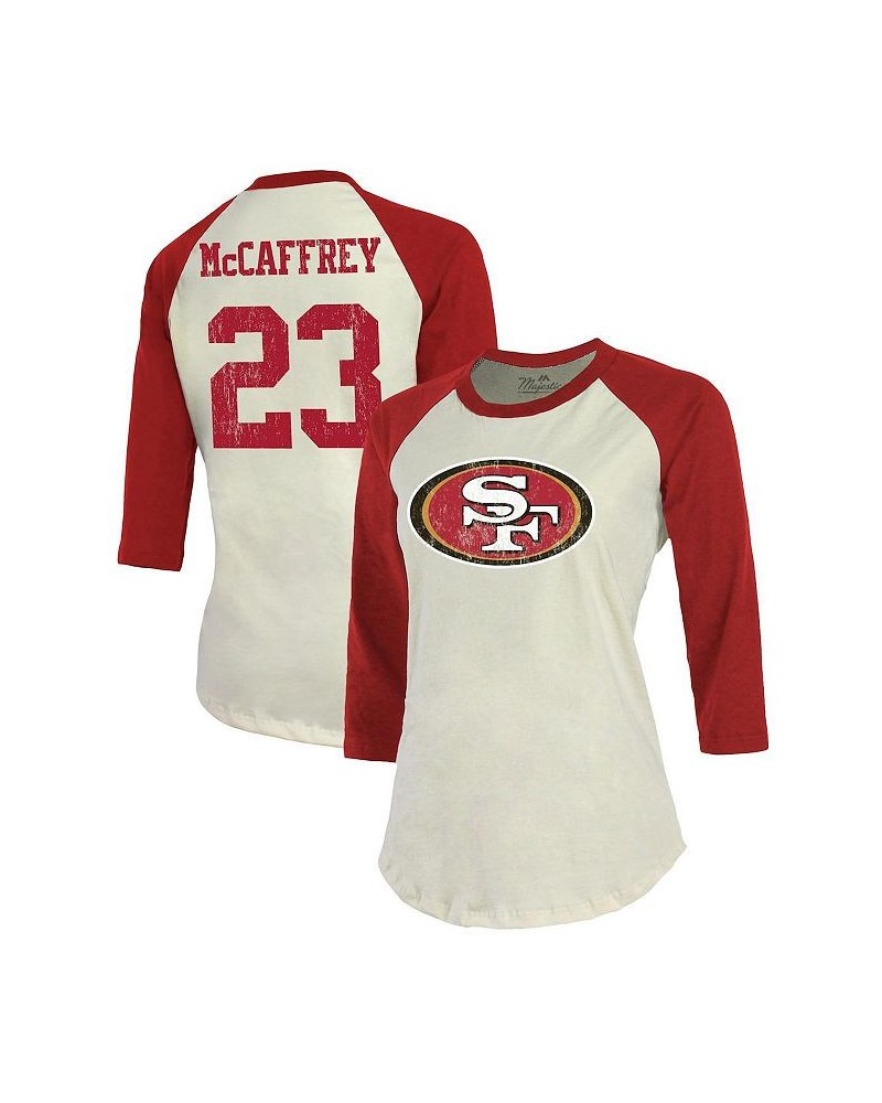 Women's Threads Christian McCaffrey Cream Scarlet San Francisco 49ers Player Name and Number Raglan 3/4 Sleeve T-shirt $30.00...