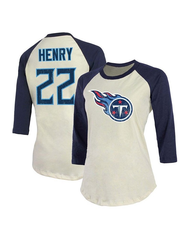 Women's Derrick Henry Cream Navy Tennessee Titans Player Raglan Name Number 3/4 Sleeve T-shirt White $28.07 Tops