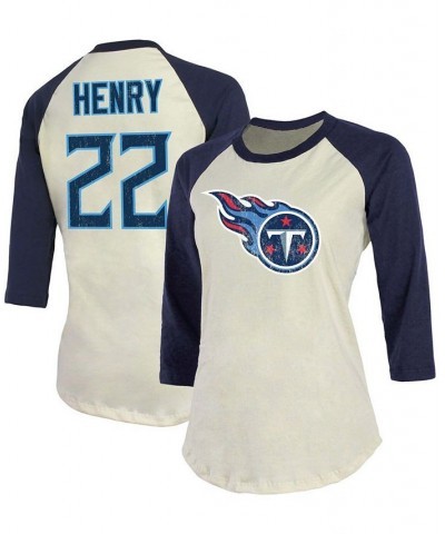 Women's Derrick Henry Cream Navy Tennessee Titans Player Raglan Name Number 3/4 Sleeve T-shirt White $28.07 Tops