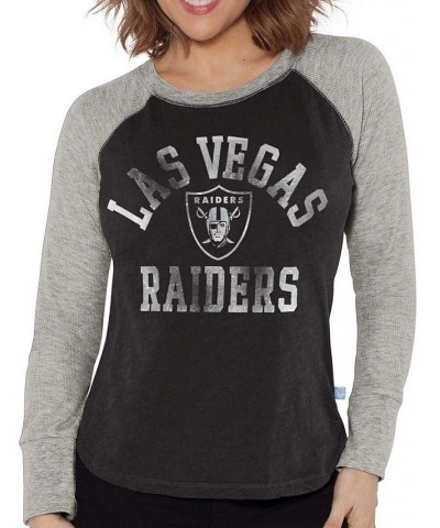 Women's Black Gray Las Vegas Raiders Waffle Raglan Long Sleeve T-shirt Black $21.32 Tops