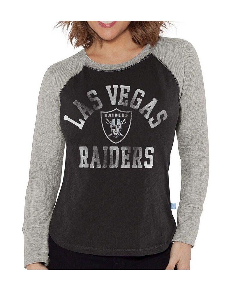 Women's Black Gray Las Vegas Raiders Waffle Raglan Long Sleeve T-shirt Black $21.32 Tops