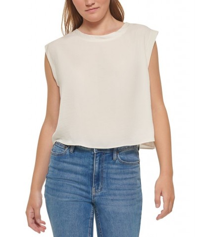 Women's Charmeuse Sleeveless Cropped Top White $14.17 Tops