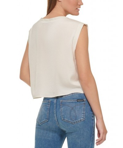 Women's Charmeuse Sleeveless Cropped Top White $14.17 Tops