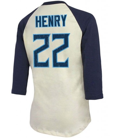 Women's Derrick Henry Cream Navy Tennessee Titans Player Raglan Name Number 3/4 Sleeve T-shirt White $28.07 Tops