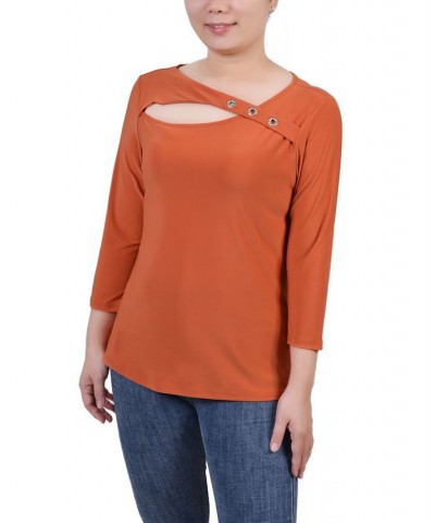 Petite 3/4 Sleeve Cutout Top Orange $18.59 Tops