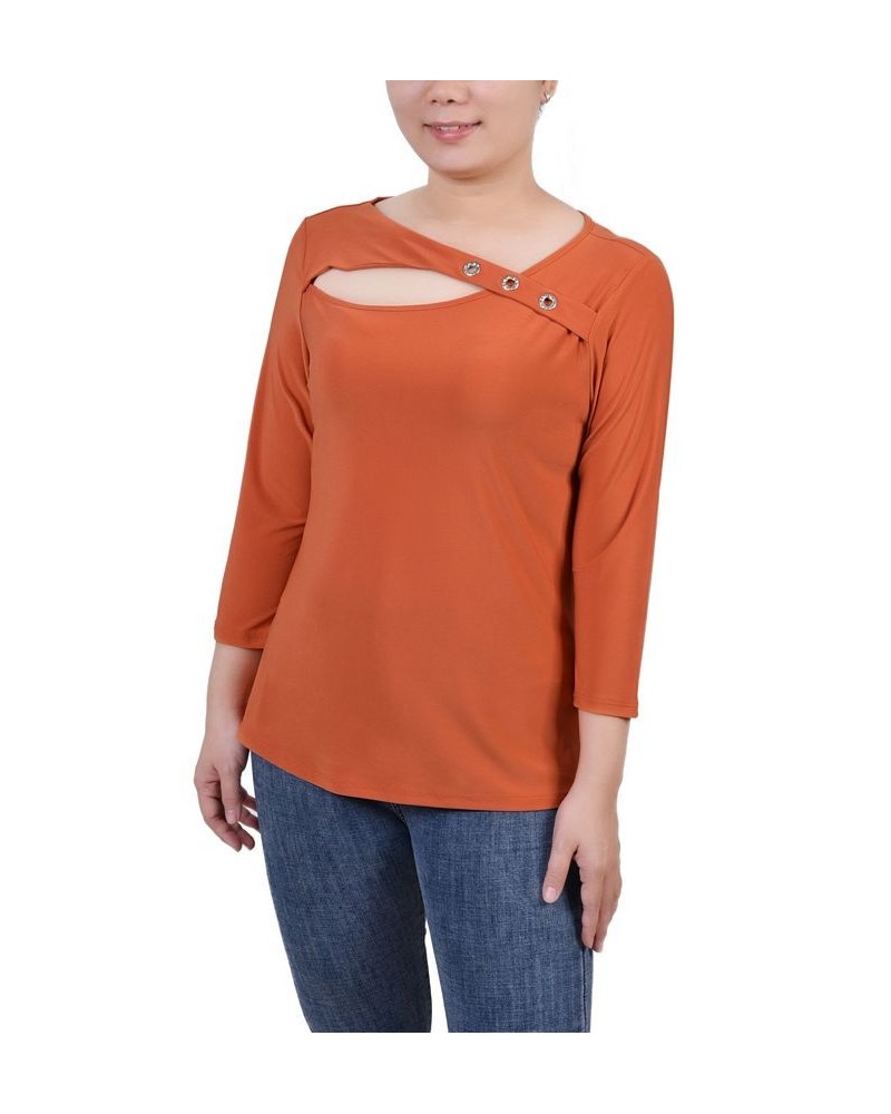 Petite 3/4 Sleeve Cutout Top Orange $18.59 Tops