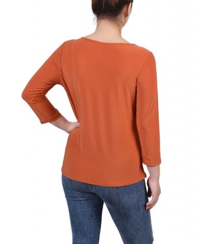 Petite 3/4 Sleeve Cutout Top Orange $18.59 Tops