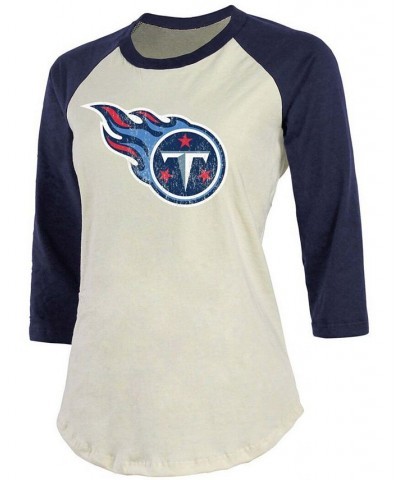 Women's Derrick Henry Cream Navy Tennessee Titans Player Raglan Name Number 3/4 Sleeve T-shirt White $28.07 Tops