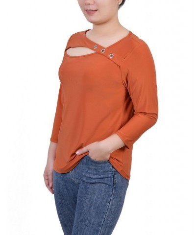 Petite 3/4 Sleeve Cutout Top Orange $18.59 Tops