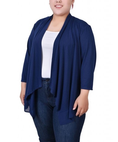 Plus Size 3/4 Sleeve Sharkbite Hem Cardigan Blue $15.09 Sweaters