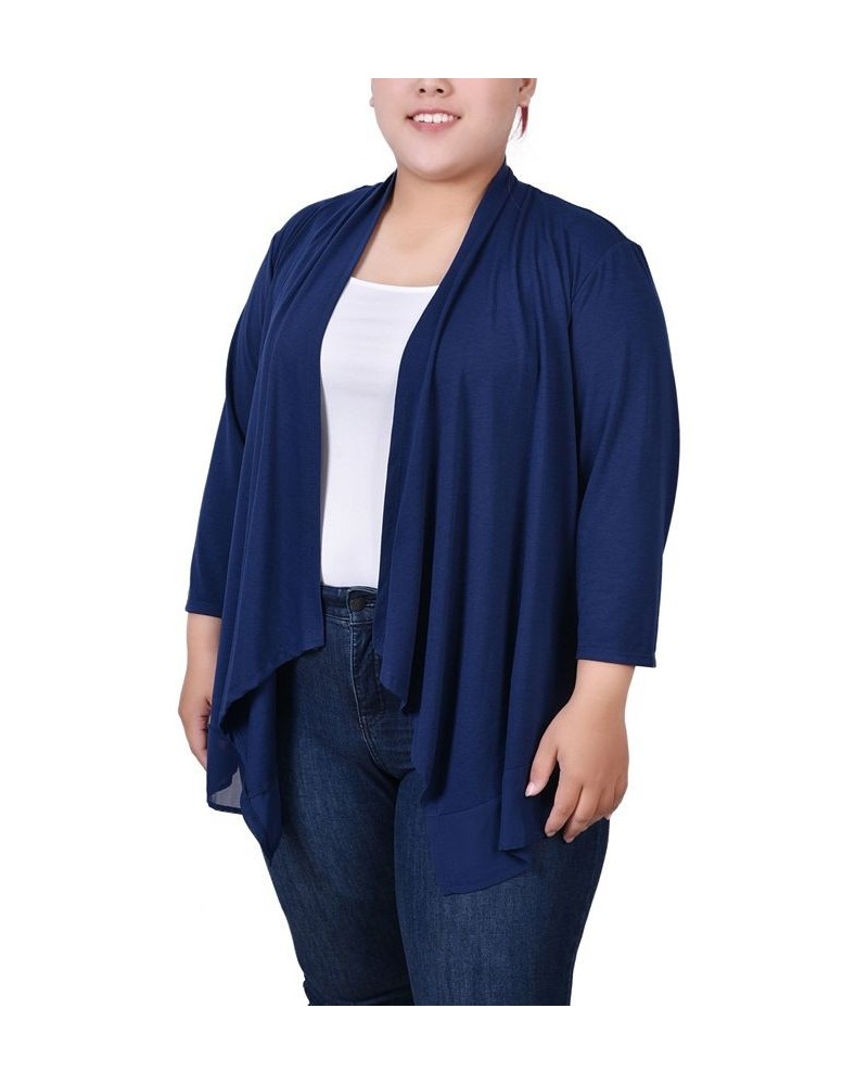 Plus Size 3/4 Sleeve Sharkbite Hem Cardigan Blue $15.09 Sweaters