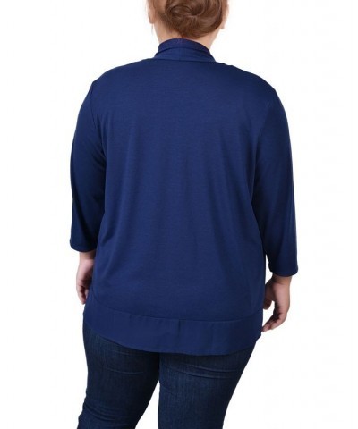 Plus Size 3/4 Sleeve Sharkbite Hem Cardigan Blue $15.09 Sweaters