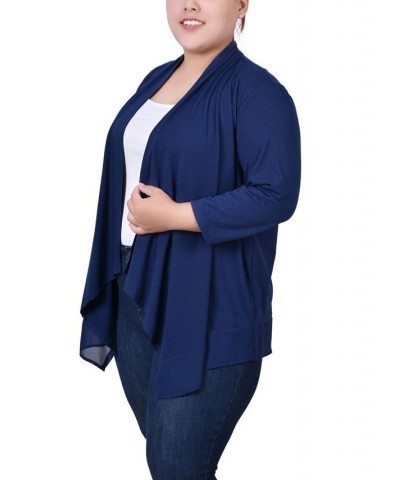 Plus Size 3/4 Sleeve Sharkbite Hem Cardigan Blue $15.09 Sweaters