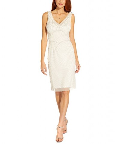 Women's Beaded V-Neck Dress Ivory $116.55 Dresses