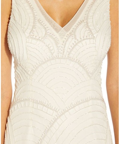 Women's Beaded V-Neck Dress Ivory $116.55 Dresses