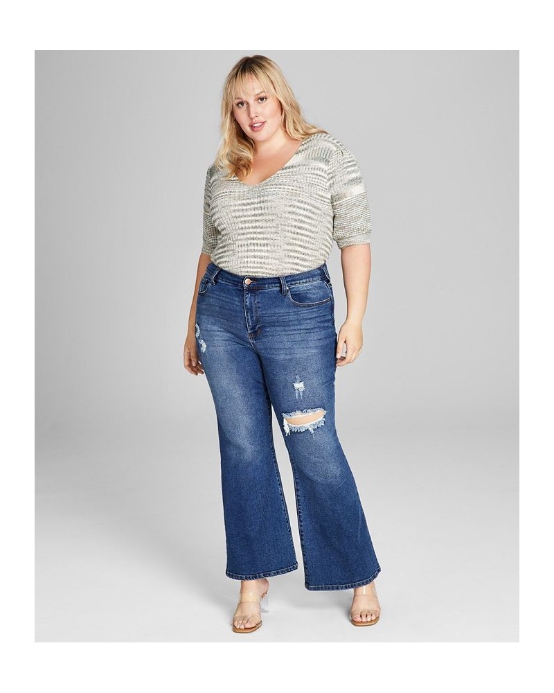 Trendy Plus Size Ripped Flare-Leg Jeans Off Road $13.80 Jeans