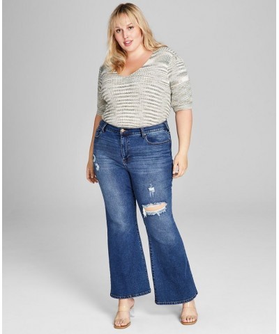 Trendy Plus Size Ripped Flare-Leg Jeans Off Road $13.80 Jeans