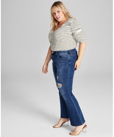 Trendy Plus Size Ripped Flare-Leg Jeans Off Road $13.80 Jeans