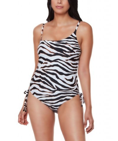 Zebra-Print One-Piece Swimsuit White/Black $27.12 Swimsuits