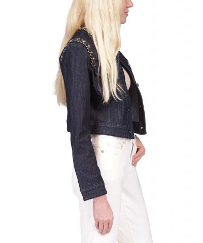 Women's Chain Fitted Denim Jacket Indigo Rinse $154.00 Jackets