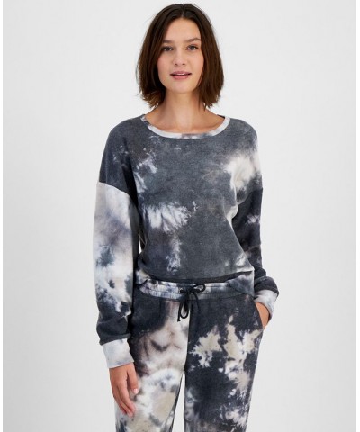 Juniors' Tie-Dyed Drop-Shoulder Long-Sleeve Top Black Tie Dye $10.25 Sweatshirts