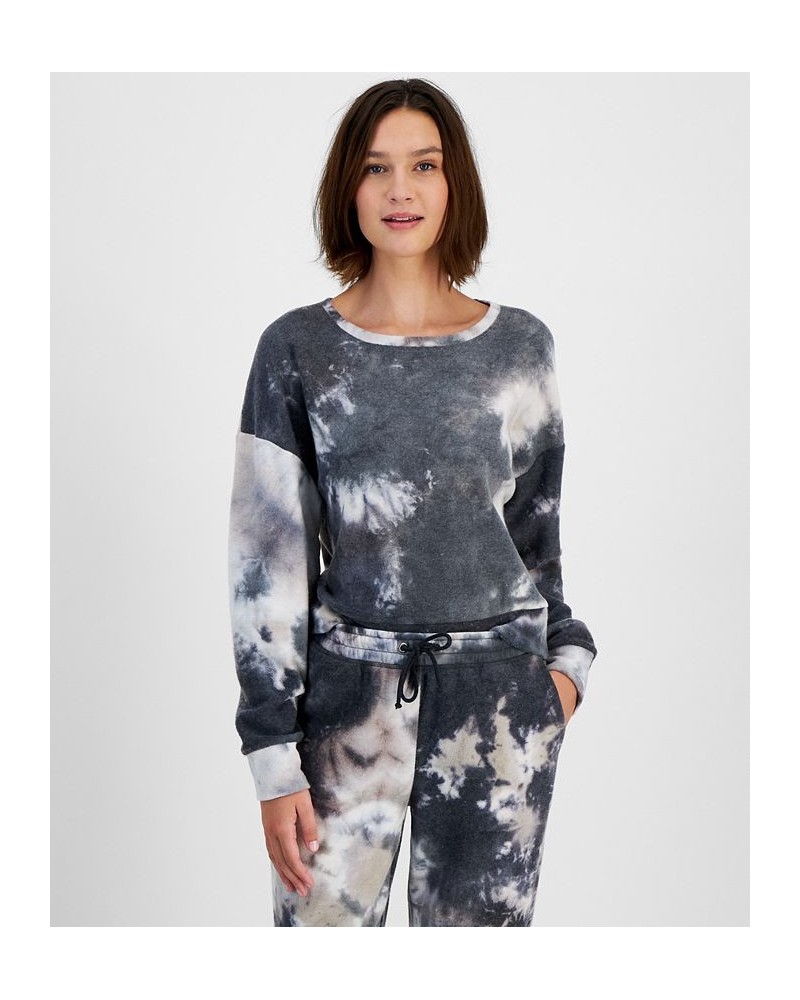 Juniors' Tie-Dyed Drop-Shoulder Long-Sleeve Top Black Tie Dye $10.25 Sweatshirts