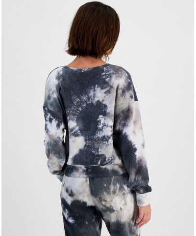 Juniors' Tie-Dyed Drop-Shoulder Long-Sleeve Top Black Tie Dye $10.25 Sweatshirts