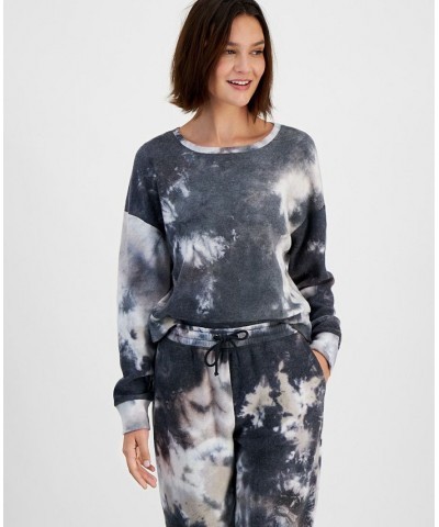 Juniors' Tie-Dyed Drop-Shoulder Long-Sleeve Top Black Tie Dye $10.25 Sweatshirts