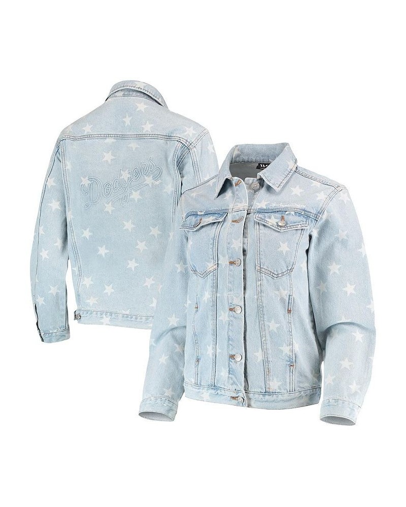 Women's Los Angeles Dodgers Allover Print Button-Up Denim Jacket Denim $49.50 Jackets