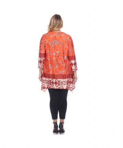 Women's Plus Size Victorian Print Tunic Top with Pockets Orange $32.24 Tops