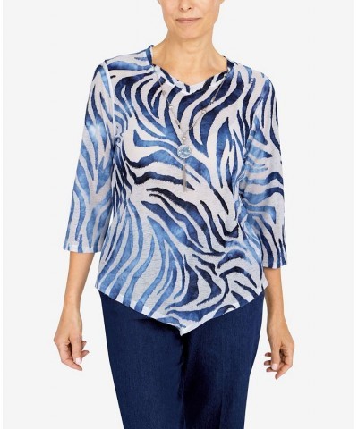 Petite Bright Idea Asymmetric Hem Burnout Tiger Print Top Navy $22.33 Tops