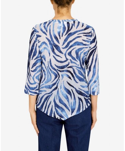 Petite Bright Idea Asymmetric Hem Burnout Tiger Print Top Navy $22.33 Tops