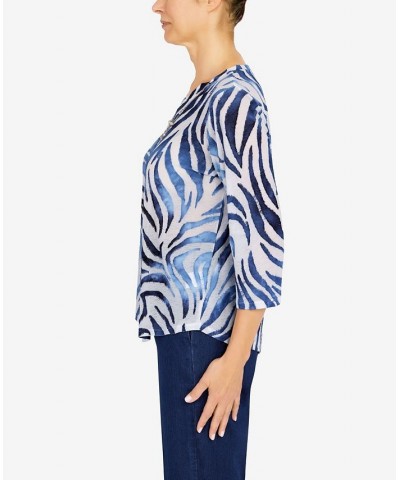 Petite Bright Idea Asymmetric Hem Burnout Tiger Print Top Navy $22.33 Tops