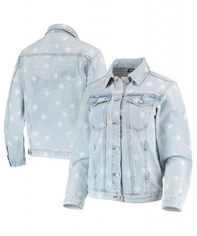 Women's Los Angeles Dodgers Allover Print Button-Up Denim Jacket Denim $49.50 Jackets