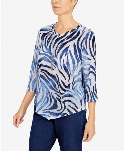 Petite Bright Idea Asymmetric Hem Burnout Tiger Print Top Navy $22.33 Tops