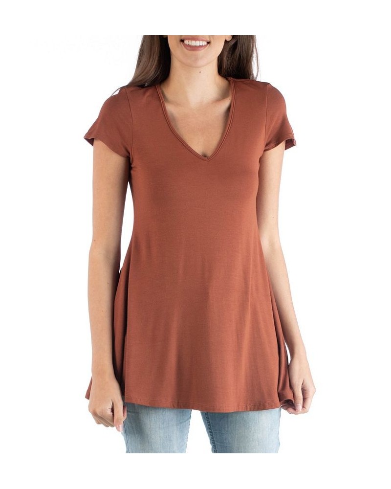 Women's Short Sleeve Loose Fit Tunic Top with V-Neck Clear $15.96 Tops