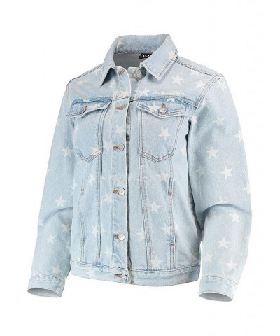 Women's Los Angeles Dodgers Allover Print Button-Up Denim Jacket Denim $49.50 Jackets