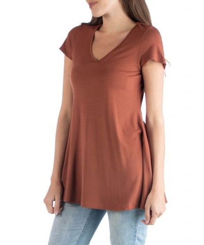 Women's Short Sleeve Loose Fit Tunic Top with V-Neck Clear $15.96 Tops