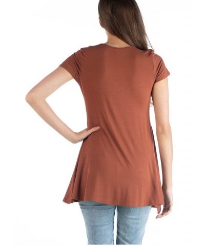 Women's Short Sleeve Loose Fit Tunic Top with V-Neck Clear $15.96 Tops