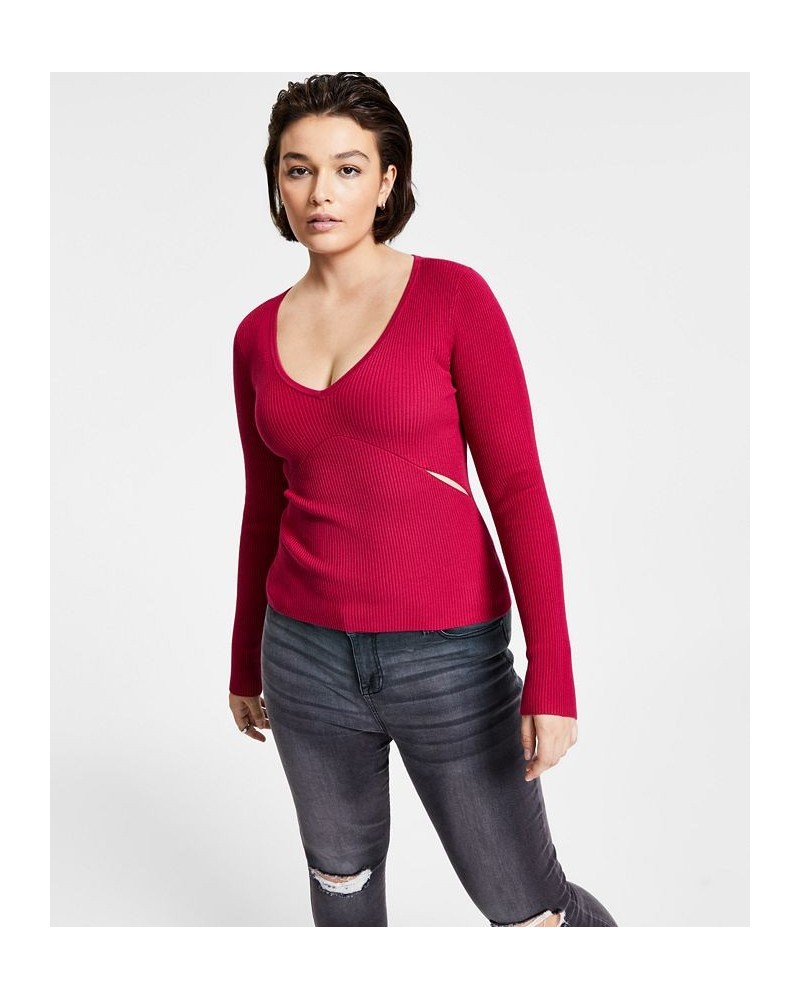 Women's Ribbed Side-Slit Sweater Royal Amaryllis $11.17 Sweaters