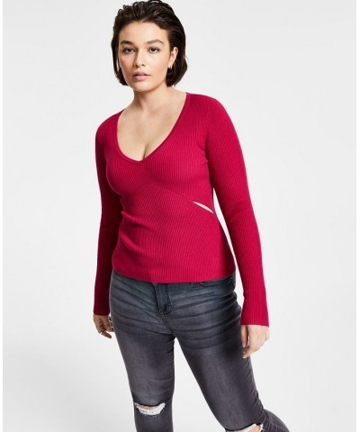 Women's Ribbed Side-Slit Sweater Royal Amaryllis $11.17 Sweaters