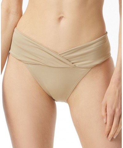 Gathered-Waist Euro Bikini Bottom Tan/Beige $33.32 Swimsuits