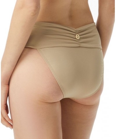 Gathered-Waist Euro Bikini Bottom Tan/Beige $33.32 Swimsuits