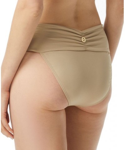 Gathered-Waist Euro Bikini Bottom Tan/Beige $33.32 Swimsuits