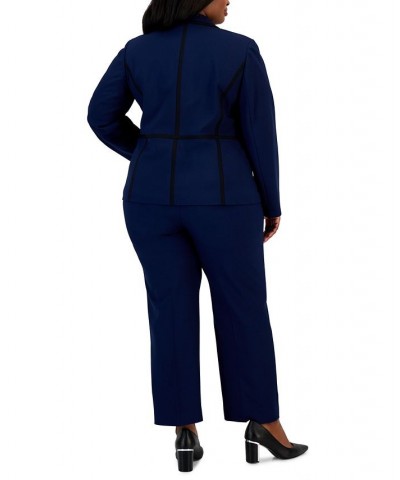 Plus Size Crepe Two-Button Framed Jacket & Slim Pants Blue $59.85 Suits