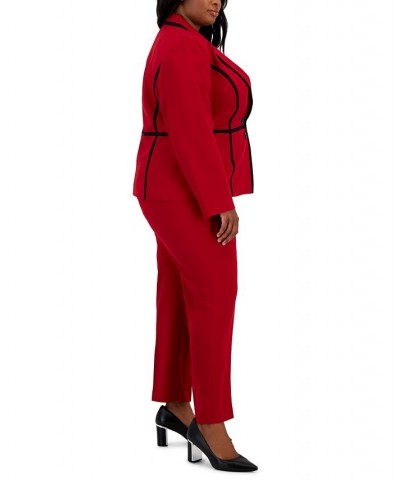 Plus Size Crepe Two-Button Framed Jacket & Slim Pants Blue $59.85 Suits