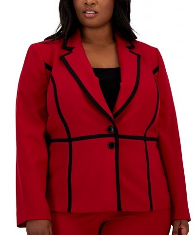 Plus Size Crepe Two-Button Framed Jacket & Slim Pants Blue $59.85 Suits