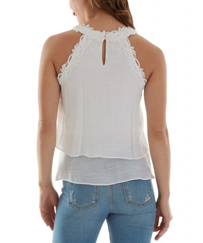 Juniors' Crochet-Trim Layered-Hem Top Tan/Beige $22.05 Tops