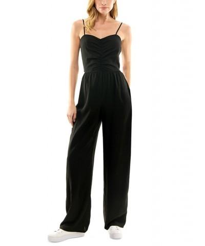 Juniors' Ruched-Front Tie-Back Jumpsuit Black $28.42 Pants